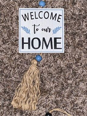 Welcome to Our Home Wall Sign - Blue & Natural Accent